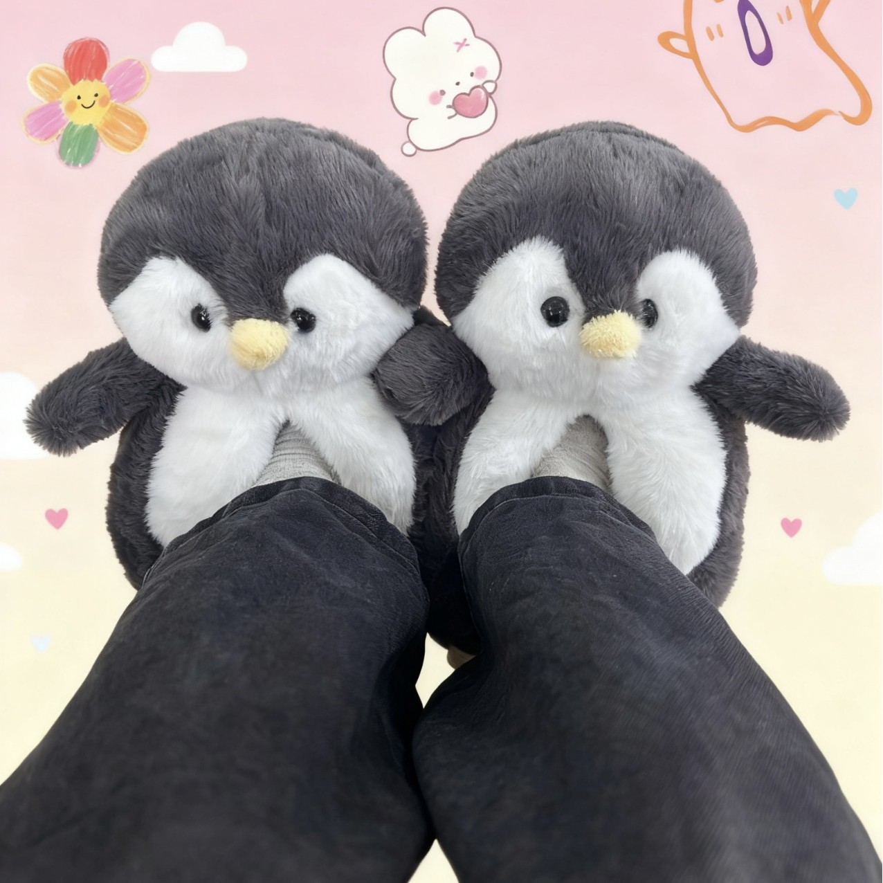 企鹅棉拖鞋女秋冬季室内居家皮底毛绒月子保暖男女棉鞋生产厂萌趣