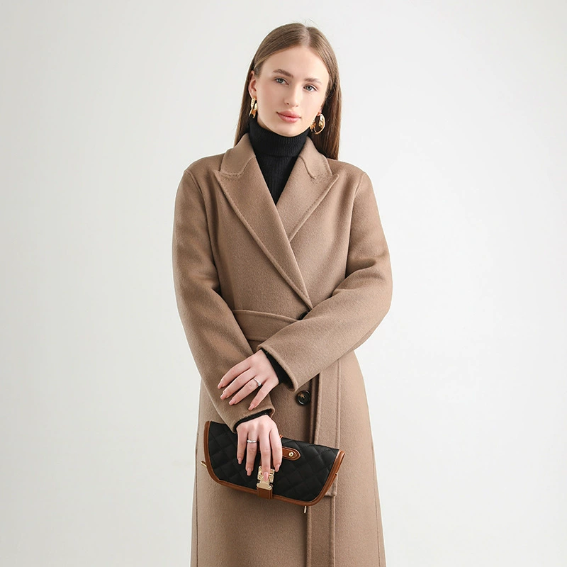 Двустороннее шерстяное пальто демисезонное oversize с поясом, утолщённое; цвета хаки/чёрный/рисовый/камел/овсяный, размеры S/M/L — бренд 姝鑫
