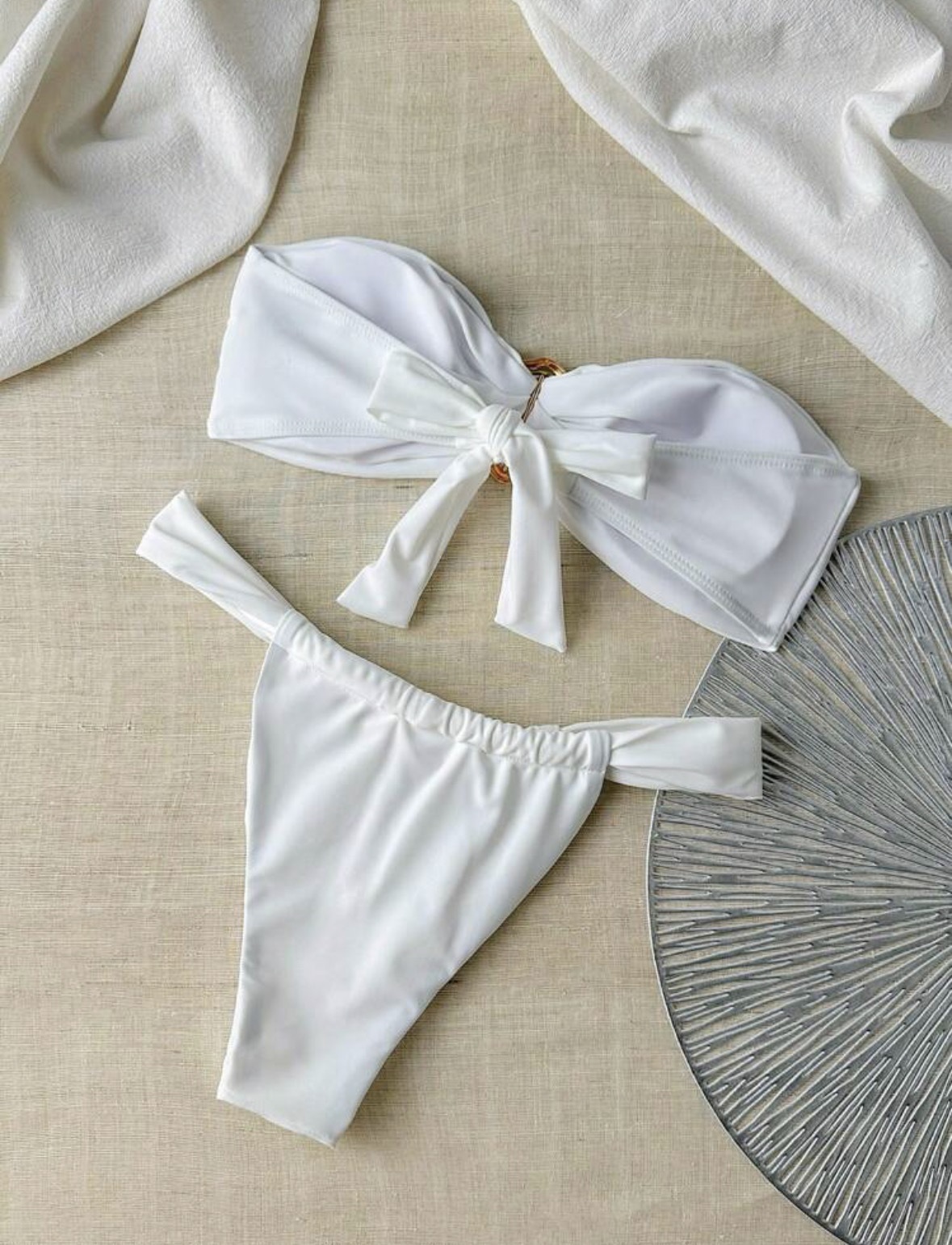 Dames bikini set metallic met ring detail bandeau high-cut_voghion.com
