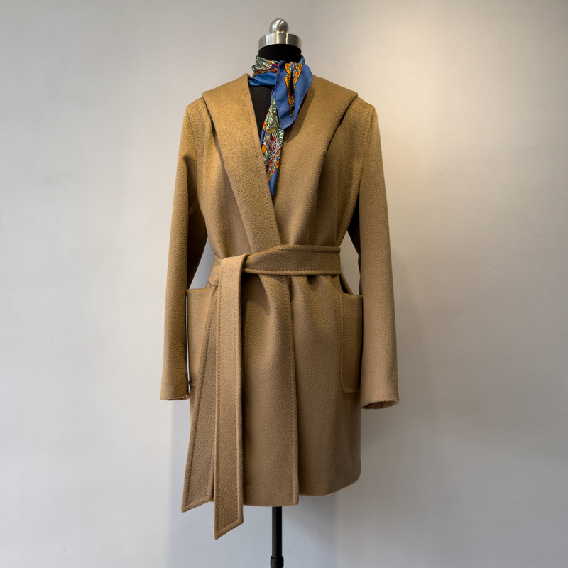 Gao Luxury Iodine Single-Sided Hooded Outwear Women's Glossy Water Ripple Woolen Camel Velvet Outwear Mid-Length Autumn and Winter Gao Luxury Iodine Single-Sided Hooded Outwear Women's Glossy Water Ripple Woolen Camel Velvet Outwear Mid-Length Autumn and Winter