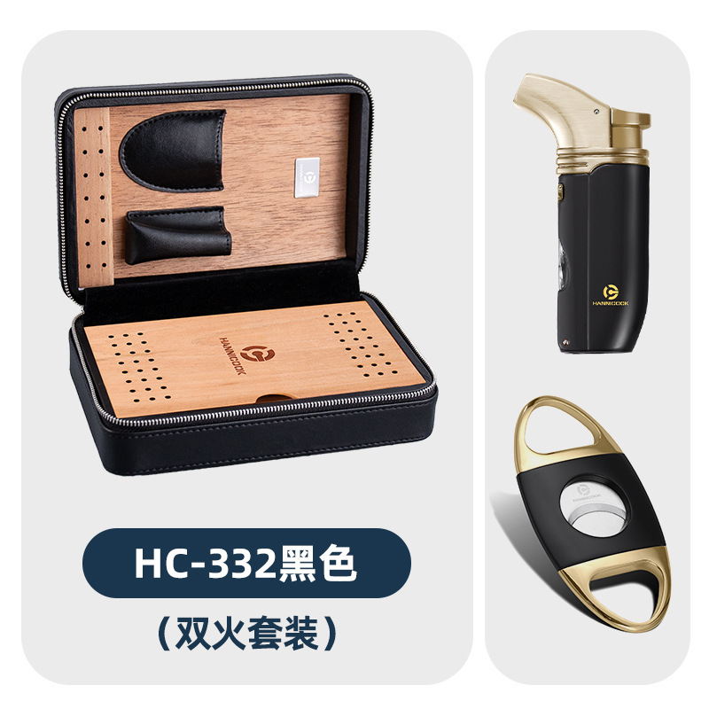 Hannikokシガー皮カバーシダーウッド内張り4本入り旅行服保湿シガー携帯ケース保湿バッグ|undefined