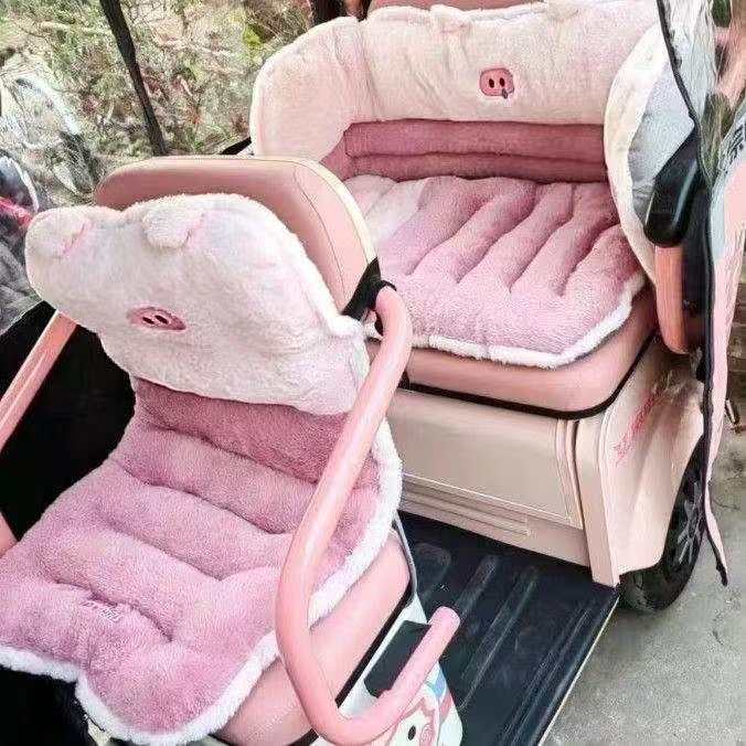 汽车坐垫冬季毛绒加厚单片车内座椅加热座垫通用车垫腰靠一体可爱