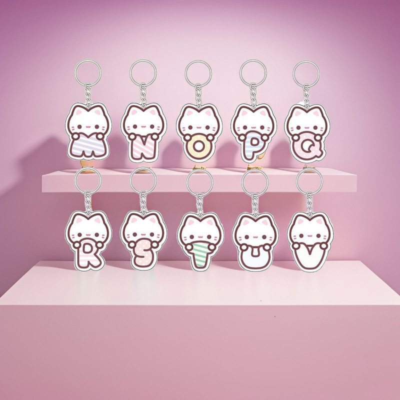 Kitten Letter Schoolbag Acrylic Keychain Pendant High-value Student Girlfriend Gift Cartoon Cute Pendant