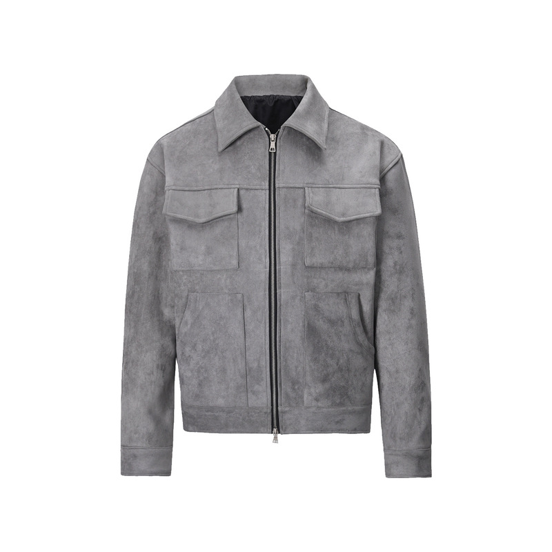 Guochao High Street Vintage Suede Lapel Jacket Men's Aviator Casual Vibe Style Simple Loose Jacket Autumn