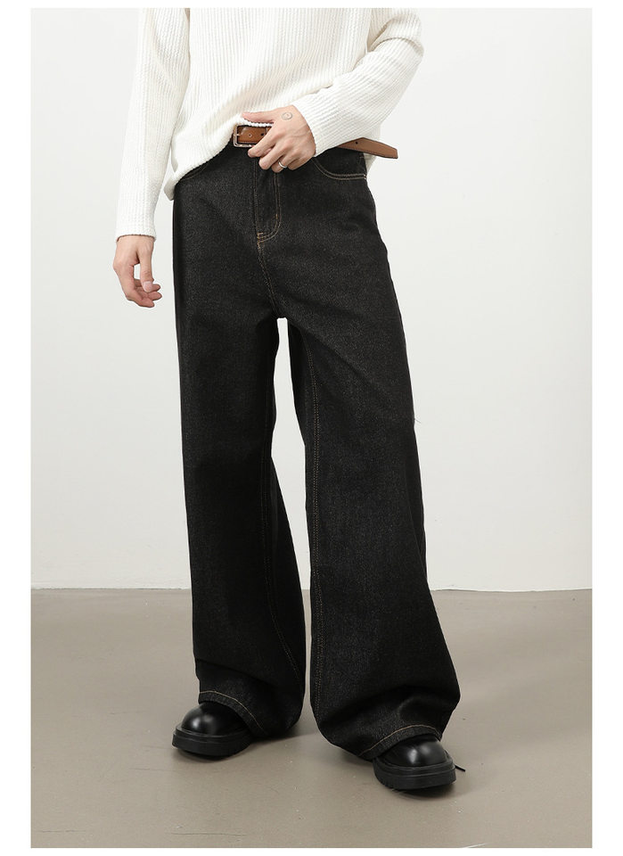 Quần jean nam ống rộng dáng suông màu bò nguyên bản phong cách Mỹ — Denim đen, Ngụy trang màu mơ, màu xanh cổ điển, màu xanh denim chi tiết 9