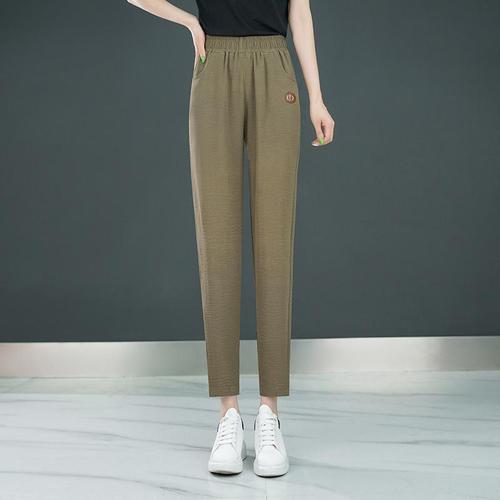 New style hot-selling ice silk crepe skinny pants summer high waist casual pants women slimming versatile straight leg pants thin nine-tenths pants 