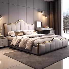 张家公子意式轻奢真皮床现代简约头层牛皮床主卧室高端大气双人床