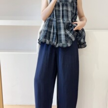 夏天的宝藏藏青| 高腰松紧宽松锥形九分休闲清凉裤