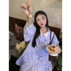 实拍~新款韩系甜美减龄重工立体蝴蝶结压褶宽松长袖连衣裙女88731