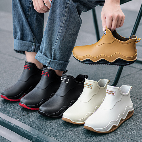 Cross-border short-barrel couple rain boots, men's low-cut exterior wear, Korean water shoes, thick soles, shallow mouth, non-slip kitchen rubber shoes, men and women