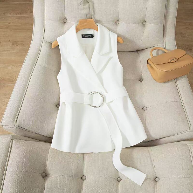 White Vest for Outerwear, 2026 Spring and Autumn New Style, Wrinkle-Resistant, Solid Color, Figure-Flattering, Tie-Up, Sleeveless, Elegant Vest Jacket