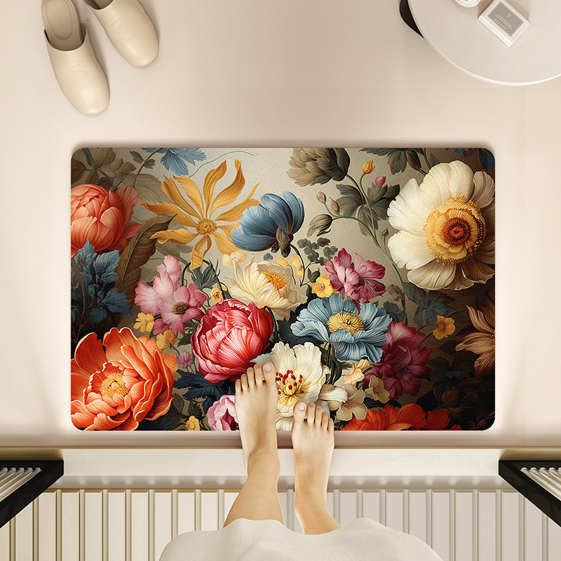 3D Diatom Mud Bathroom Floor Mat Flower Absorbent Mat Entrance Door Bathroom Door Quick-Drying Non-Slip Mat Wholesale
