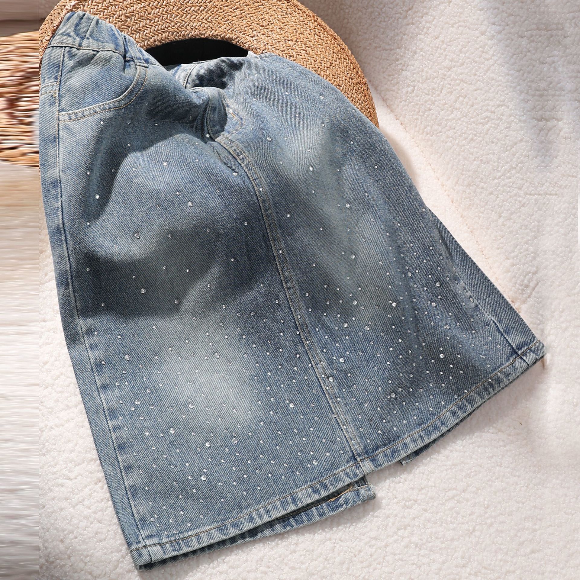 Falda de niños denim suave falda media larga falda de mitad coreana tecnología de lavado de agua retro 2025 otoño invierno nuevo
