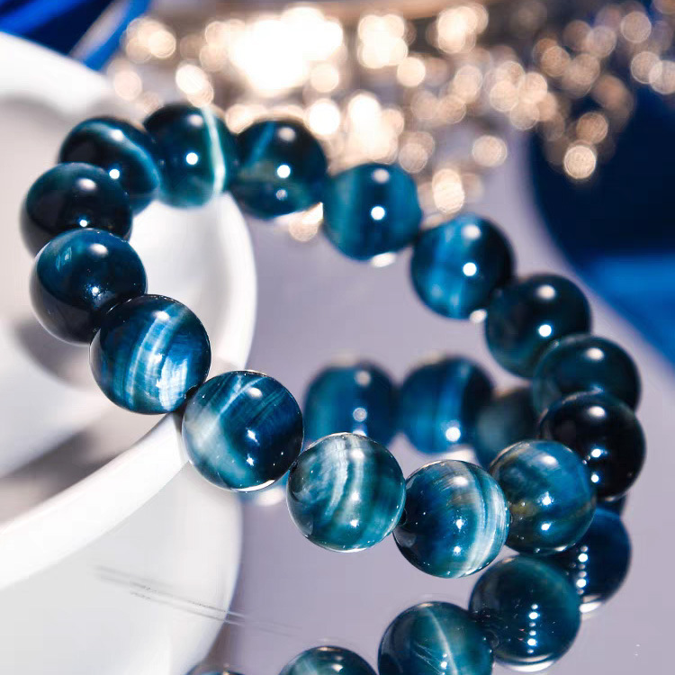 Peacock Blue Tiger Eye Stone Dazzling Blue Tiger Eye Stone Sky Blue Wood Opal Bracelet Tiger Eye Stone Cat's Eye Blue Tiger Bracelet
