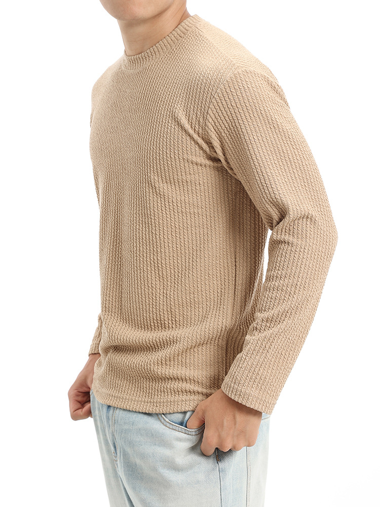 Otoño y invierno ropa de hombre lujosa alta sensación de cuello redondo de punto camiseta de manga larga simple camiseta de hilo de núcleo camiseta superior hombre