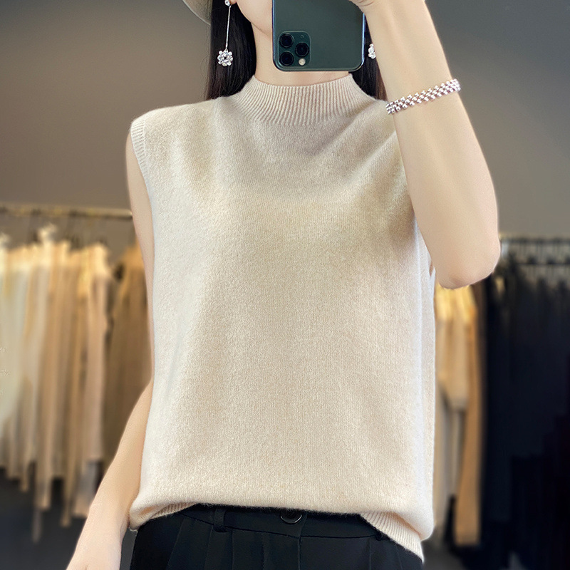 Half-High Sleeveless One-Line Ready-To-Wear Vest for Women New Pullover Wool Inner Vest Versatile Knitted Bottoming Shirt Trbottomy Half-High Sleeveless One-Line Ready-To-Wear Vest for Women New Pullover Wool Inner Vest Versatile Knitted Bottoming Shirt Trbottomy