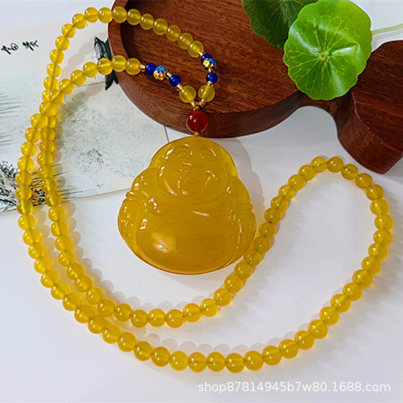 메인 다이어그램 체인이있는 노란색 칼세도니 부처 (50*50mm)