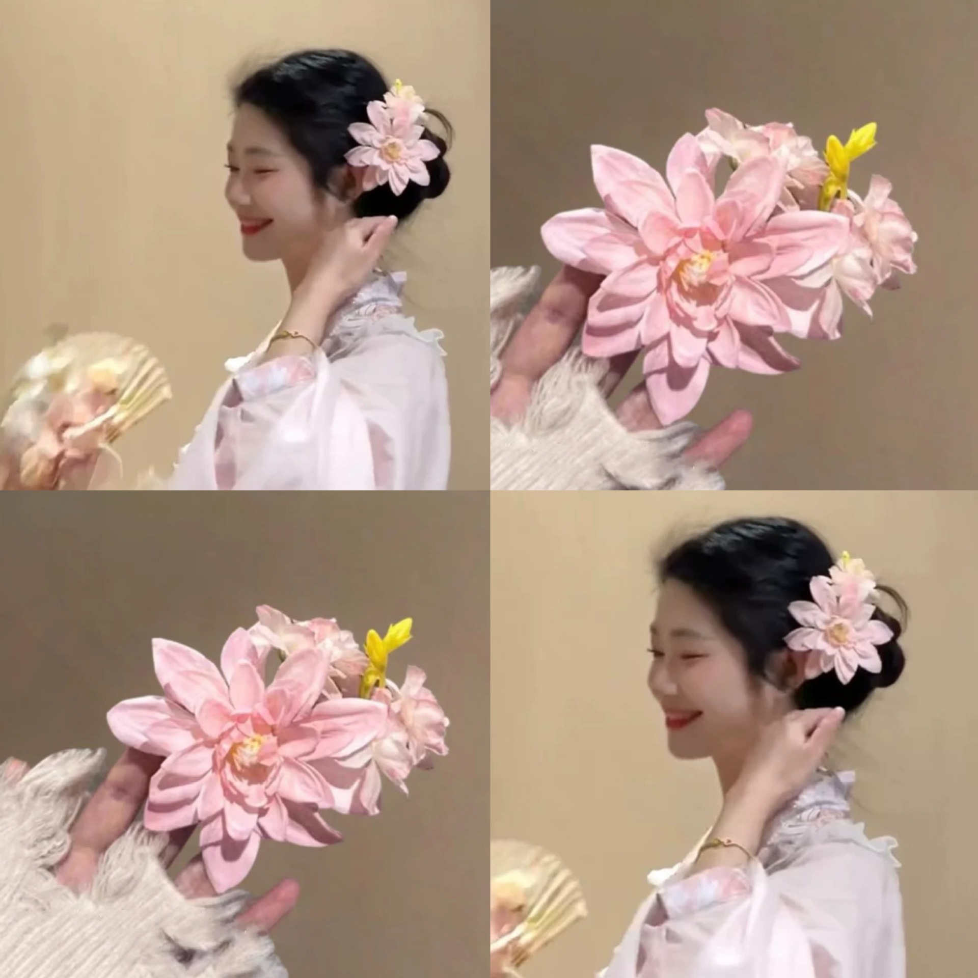 floral spring pink magnolia pearl tassel hairpin barrettes vacation style side clip hair accessories side floral hair accessories