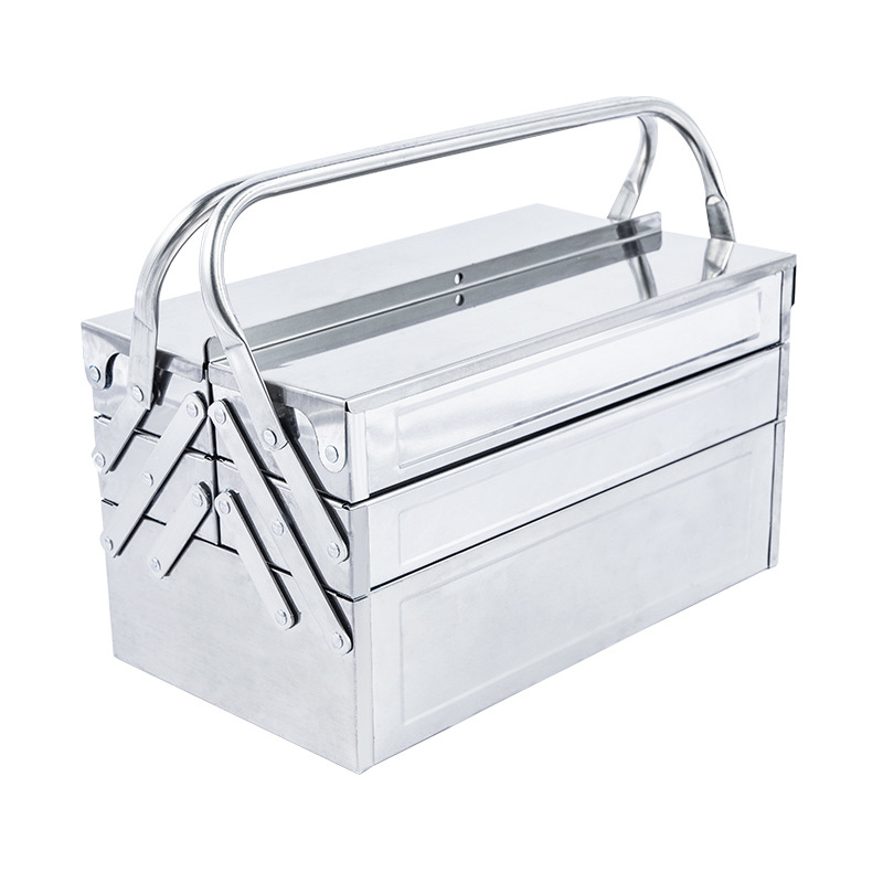 Caja de herramientas de acero inoxidable grande de dos o tres capas plegable hogar coche portátil caja de almacenamiento de hierro grado industrial engrosada