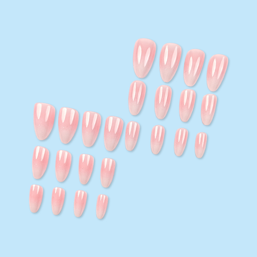 Chicas calientes, uñas de uñas en forma de almendra, parche de uñas desmontable degradado rosa y blanco, uñas de vestir más vendidas en Europa y América