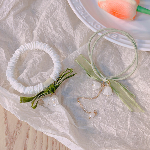 New sweet bow large intestine hair ring cute wind chime tassel hair rope girl high ponytail ball hair accessories