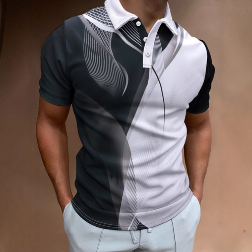 New Men's European and American Polo Shirt with Collar, Eagle Short-Sleeve T-Shirt, Fashion Personalized Print Streetwear Top