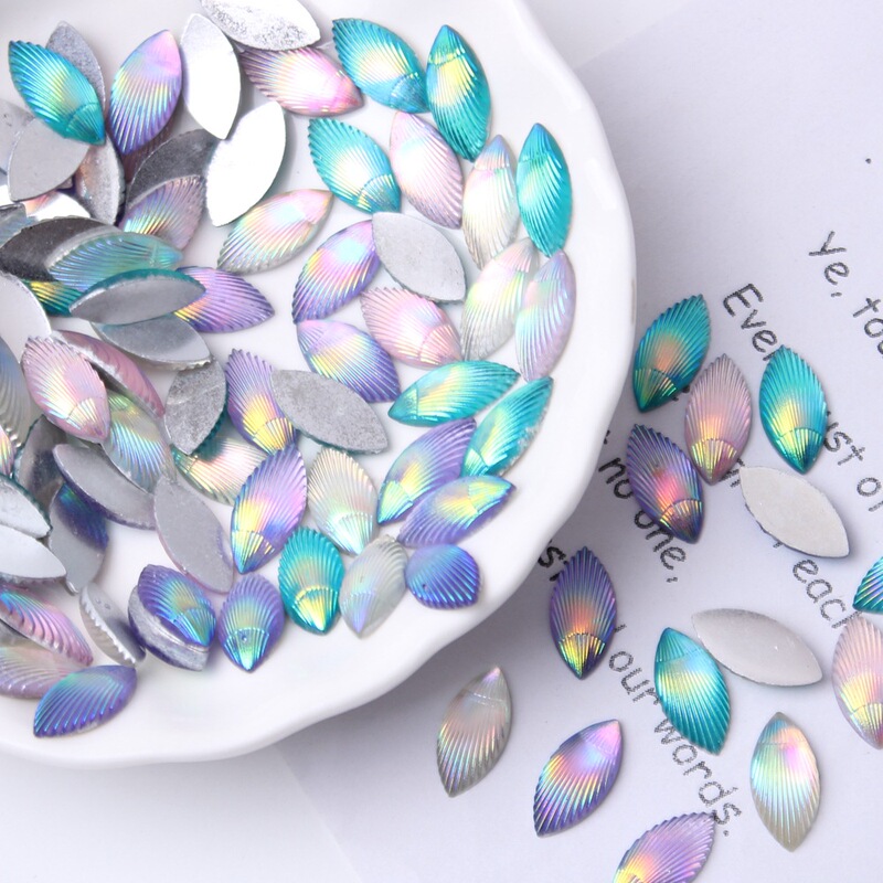 Strict selection of 7 × 15mm color horse's eye shell pattern flat resin drill eyebrow stick jewelry children's handmade DIY accessories