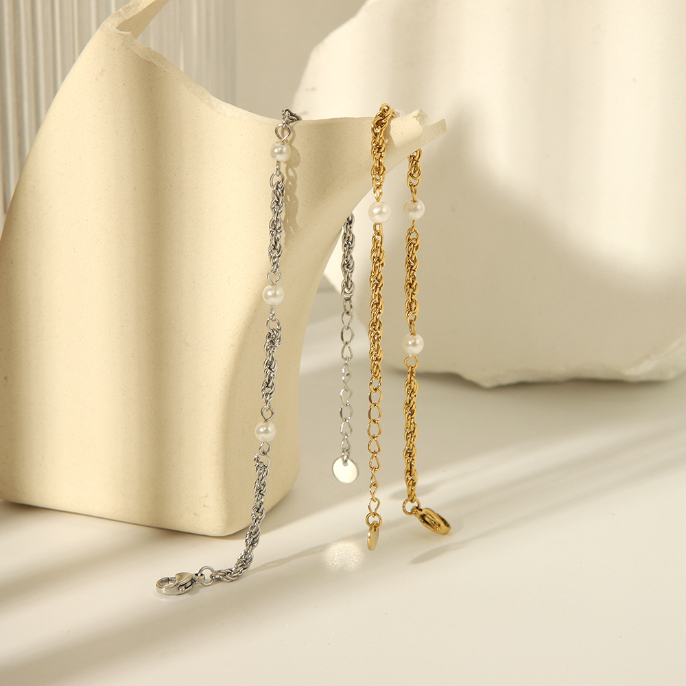 1 Piece Quantity 304 Stainless Steel 18K Gold Plated Basic Simple Style Commute Plating Inlay Geometric Artificial Pearls Bracelets