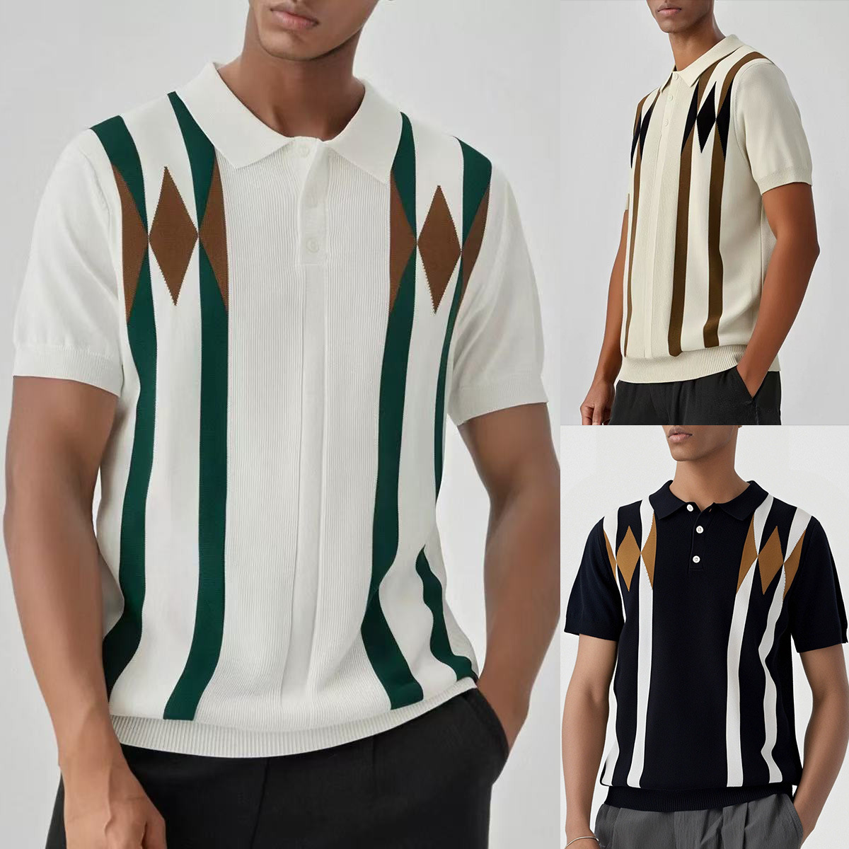 Polo camiseta de punto camiseta de manga corta camiseta de cuello de hombre rayas de color viejo viento de negocios de verano fábrica transfronteriza al por mayor