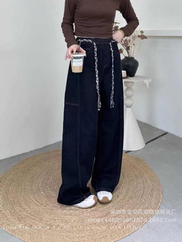 琪镌绘制秋季新款工装风弧形香蕉裤松弛感阔腿镰刀牛仔裤女8818|undefined
