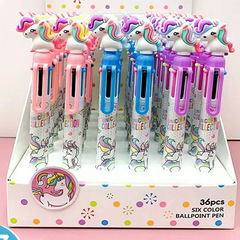 Push-button 6-color ballpoint pen, cute creative student note supplies, office accounting pen wholesale, cartoon stationery