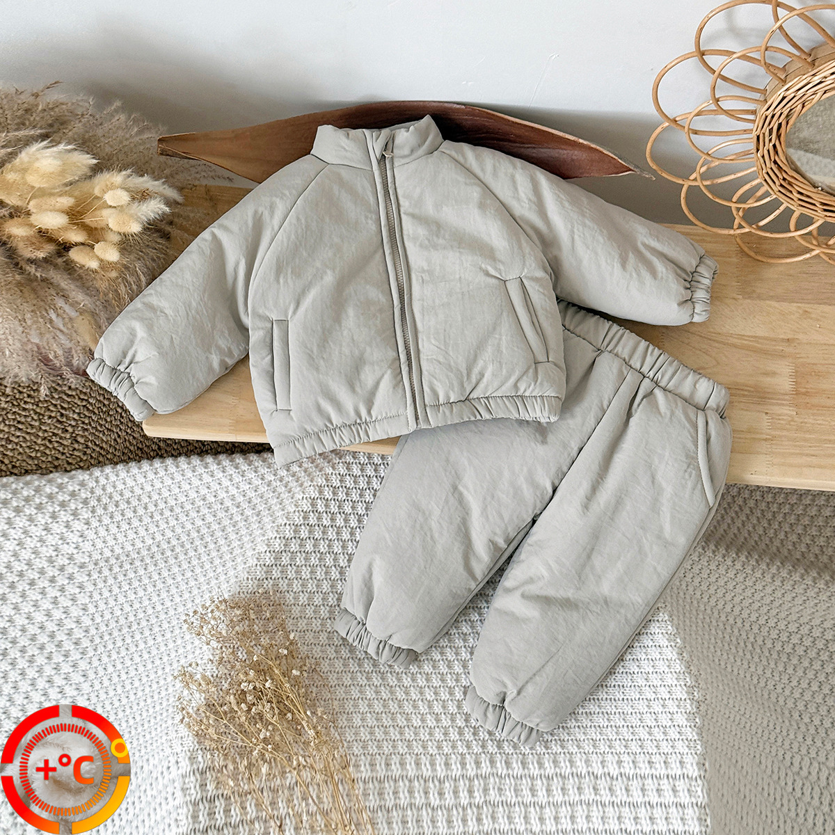 2025 Winter New Arrival Infant and Toddler Solid Color Cotton Suit Set, Casual Warm Children's Clothing, Two-Piece Winter Wear for Boys and Girls