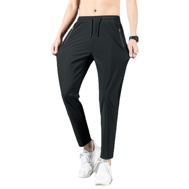 Silk quick dry thin solid color elastic trousers for leisure