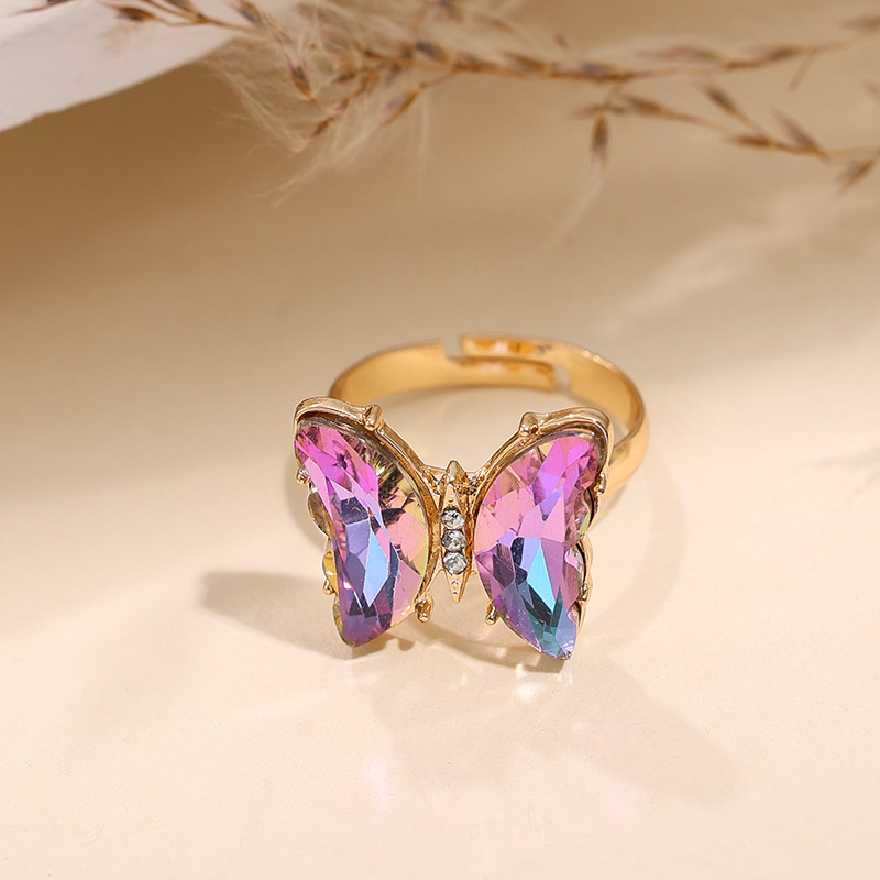 Ventas transfronterizas calientes coloridas 3 piezas de aretes collar anillo de moda europea y americana mariposa elegante collar de diamantes para mujeres image 8