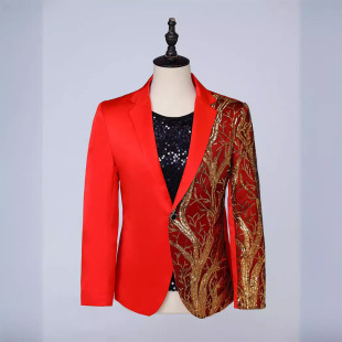 Cross-border Large Size Male Embroidered Golden Sequins Suit Jacket Male Singer Banquet Host Stage Dancing Performance Suit