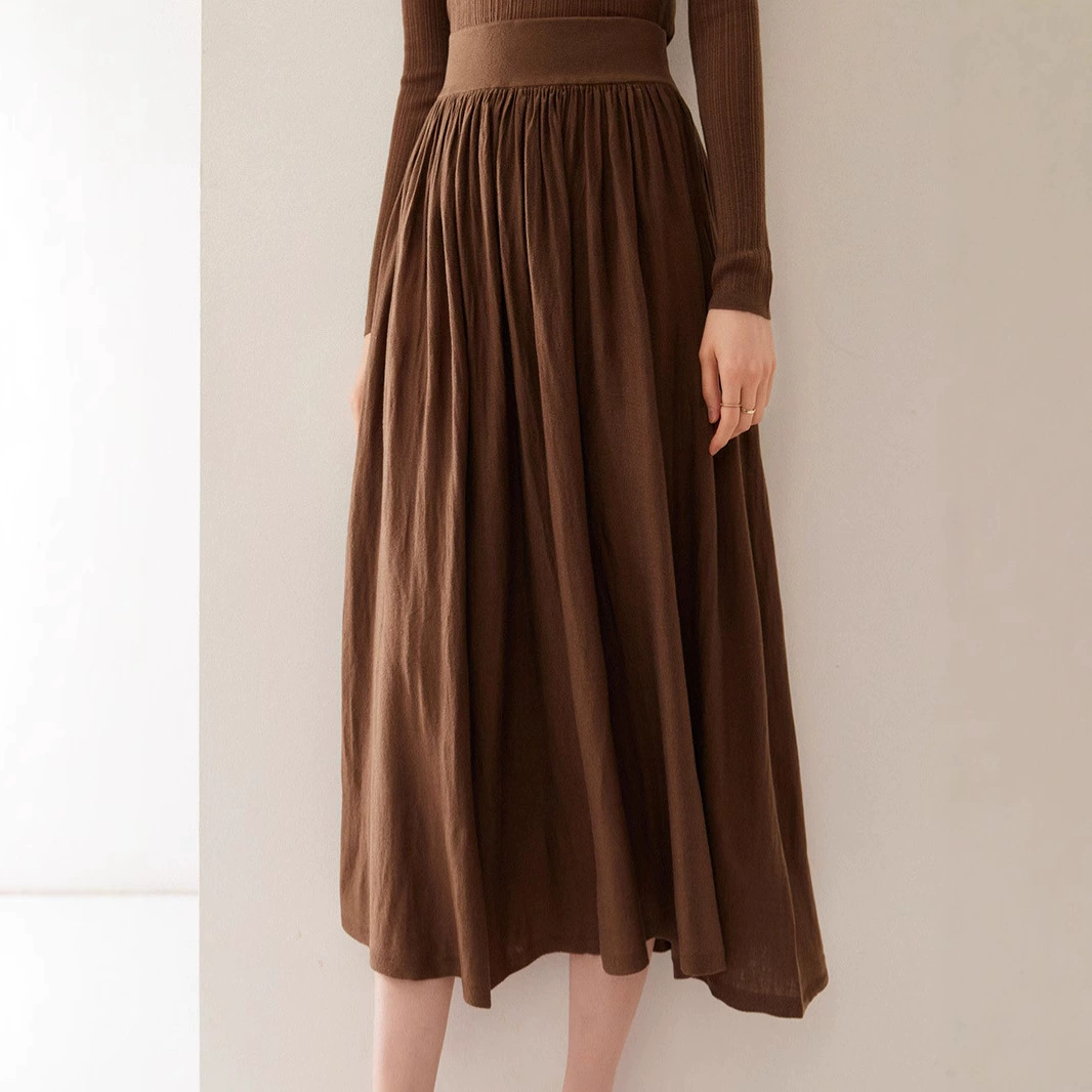 2025 новая юбка бюст женская весна и осень высокого чувства камвольной шелковицы юбка красивая дикая темпераментная трикотажная юбка