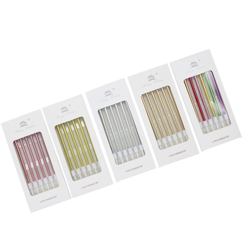 Pastel horneado velas chapadas en oro plateado texturas metálicas varilla larga retro lápiz fiesta de cumpleaños velas de color