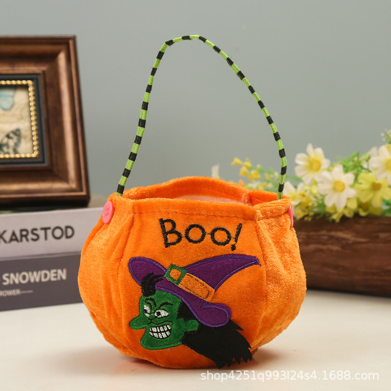 Bolsas de calabaza de mano bordadas transfronterizas de Halloween brujas fantasmas búhos bolsas de azúcar decoración de espectáculo de baile infantil