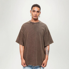 跨境260克重磅纯棉蜡染炒雪花水洗做旧T恤美式复古潮牌短袖男上衣