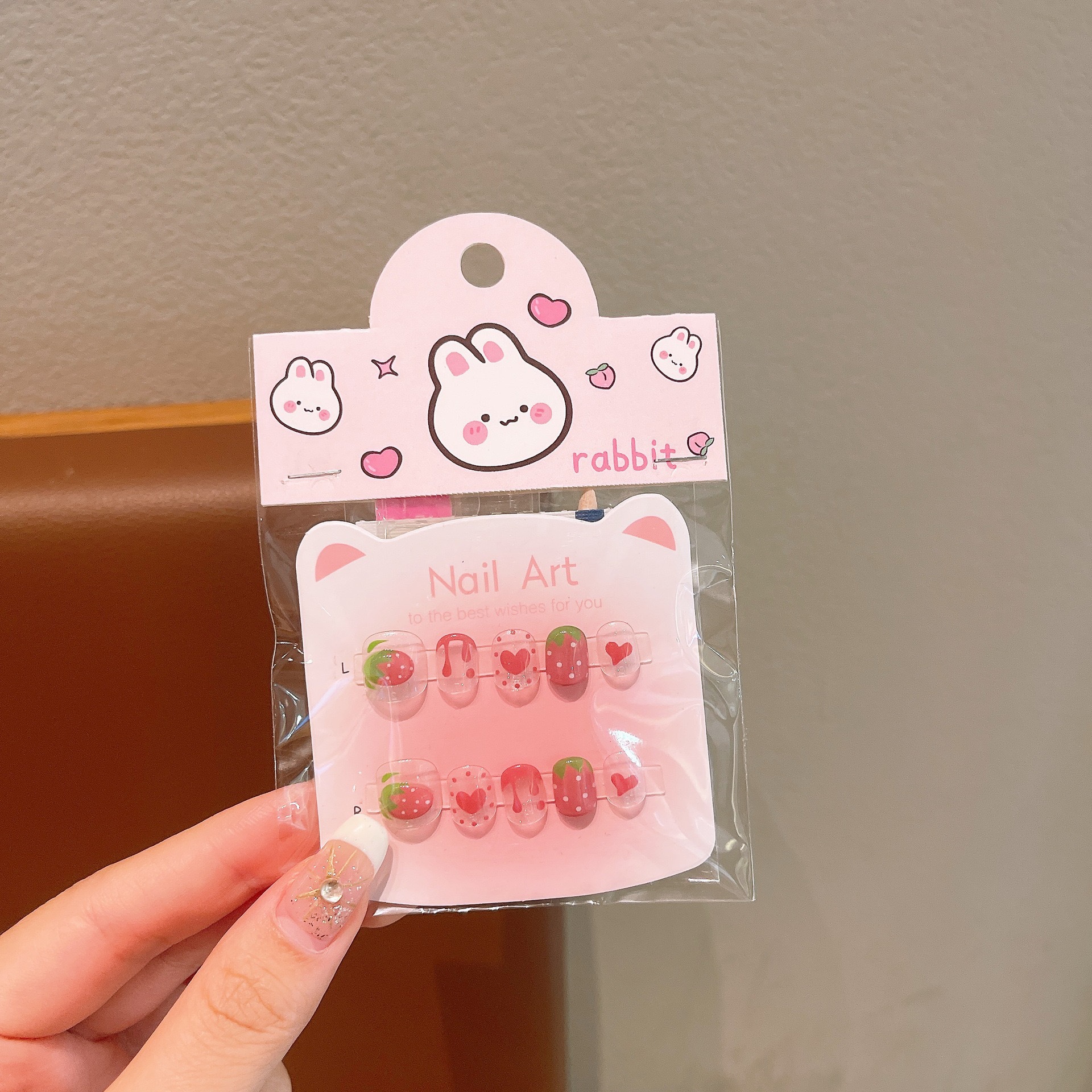 Uñas postizas removibles para niñas, en caja, con diseños de dibujos animados, pegatinas de uñas exquisitas, piezas de uñas.