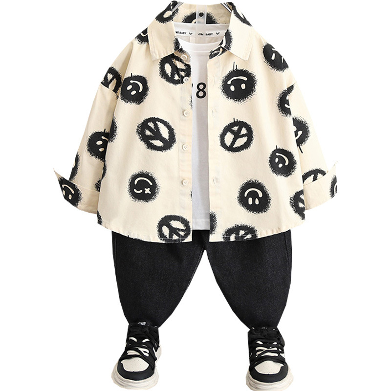 5835 camisa para niños 2024 otoño nuevo estilo primavera y otoño para niños camisa casual de manga larga chaqueta de bebé para hombres de estilo occidental
