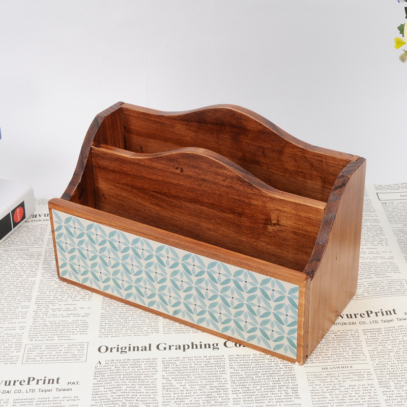 Zakka estilo europeo simple retro hacer viejos archivos de madera sólida caja de revistas de escritorio de escritorio de escritorio tipo cajón multicapa