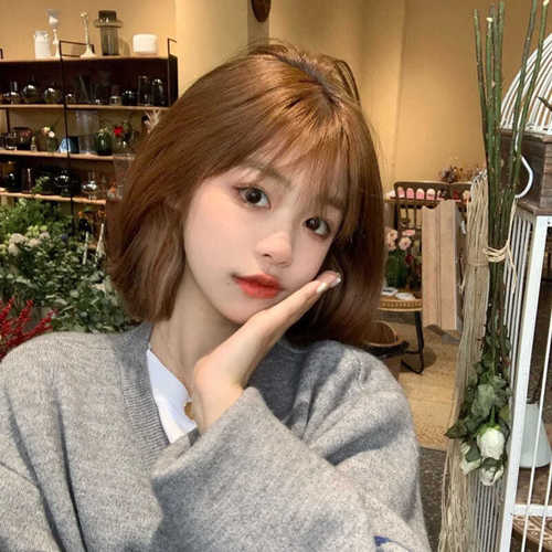 Wig female summer girl air bangs age reduction round face bob short straight hair cos two-dimensional realistic full headgear