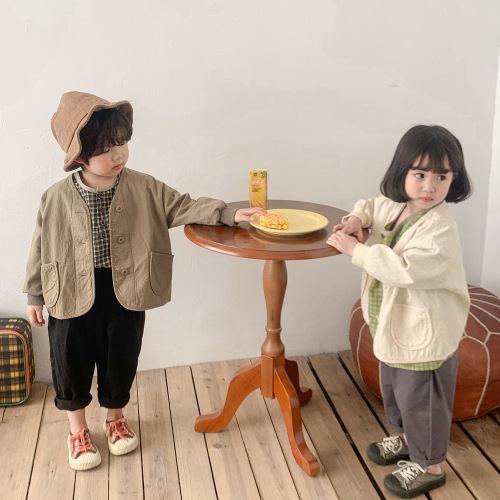  Spring and Autumn Children's Solid Color Short Jackets Boys and Girls Artistic Style Loose Cardigans Japanese Tops Trendy Outerwear