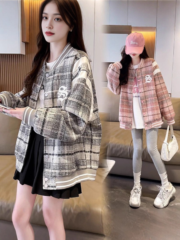 女童秋装小香风长袖外套2025新款中大童洋气单排扣棒球服时髦开衫|undefined
