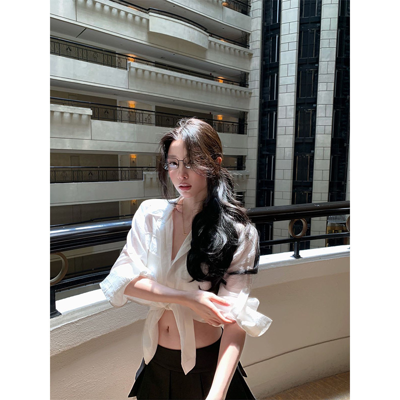 Gao Zhi a Sister White Design Niche Loose Thin Long-Sleeved Shirt Women's Slimming Look Sun Protection Top Summer