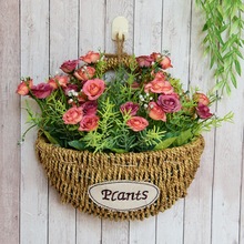 田园草编墙面壁挂装饰花篮藤编干花花篮套装欧式创意手工花盆
