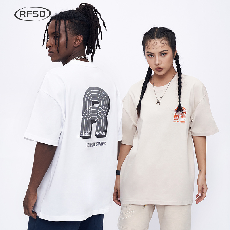 Rfsd Men's Clothing |   2026 Spring and Summer New Style Loose Trendy Brand Suede Foam Printed Short-Sleeved Men's 250g Heavyweight T-Shirt