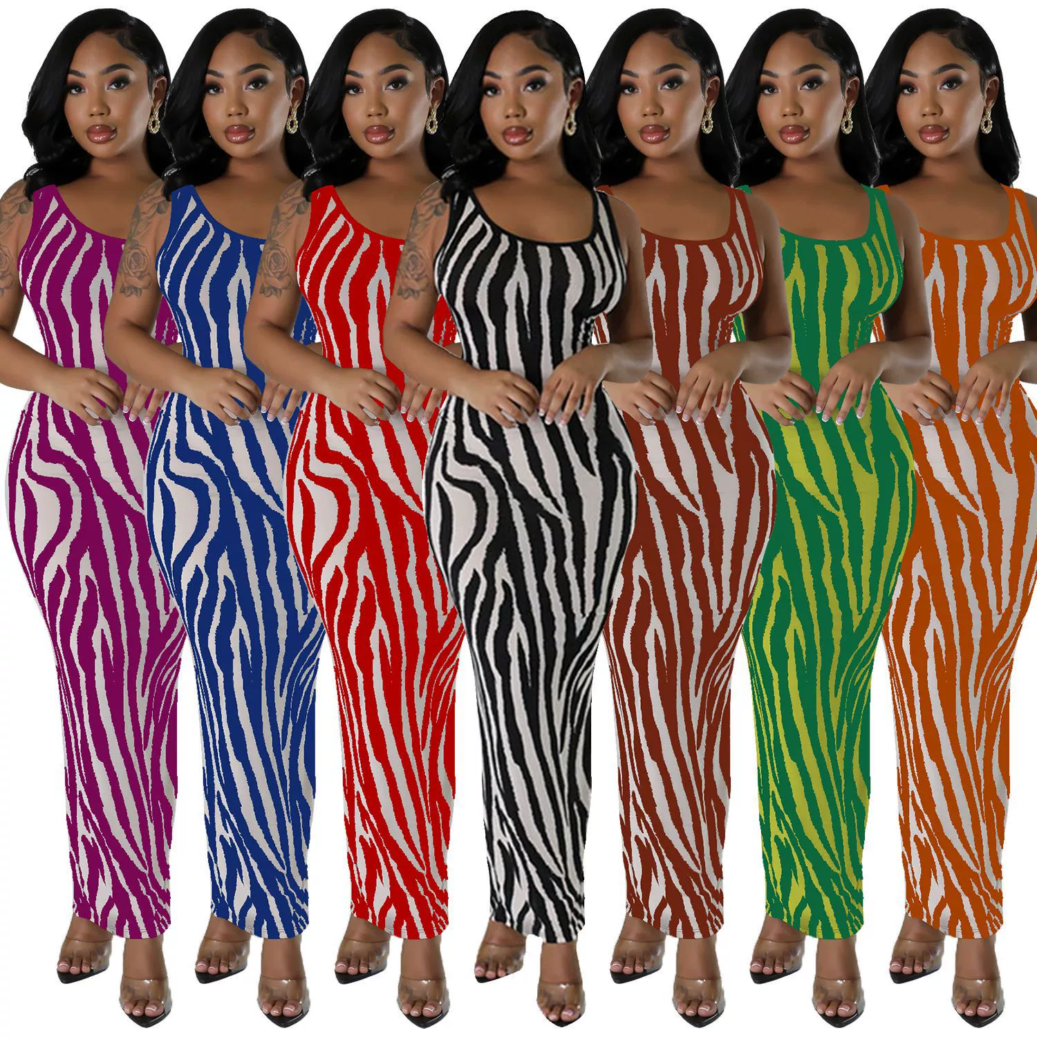 3146 европейские и американские трансграничные амазонки женские зебры темпераментные элегантные платья платье-жилет