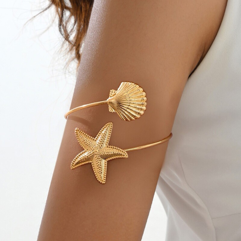 European and American Cross-border Source Ocean Wind Upper Arm Bracelet Starfish Shell Arm Ring Opening Adjustable Personalized Holiday Jewelry